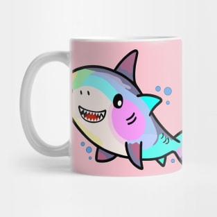 Happy smiling baby shark with bubbles. Kawaii cartoon Mug